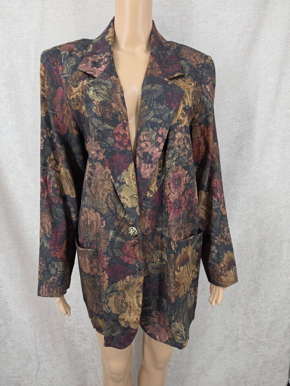 Vintage Floral Jacquard Brocade Paisley Blazer Jacket #4